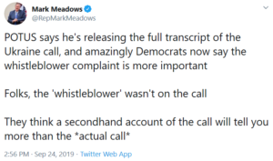 Mark Meadows blasts Dems’ hypocrisy in Tweet